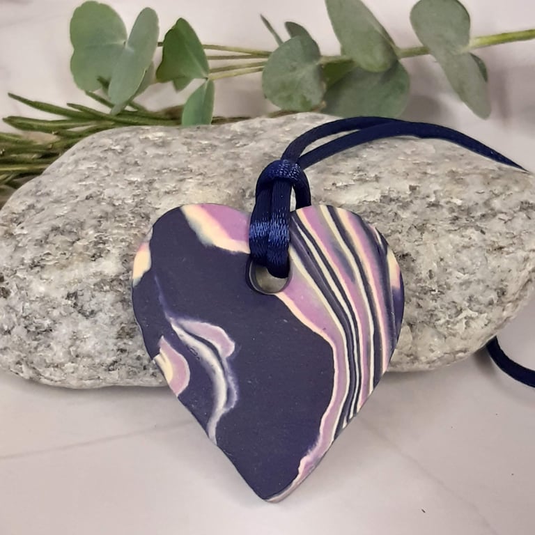 Navy and hot pink heart shaped pendant