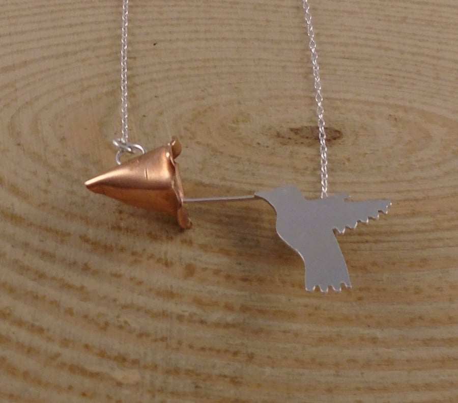 Sterling Silver and Copper Hummingbird Necklace