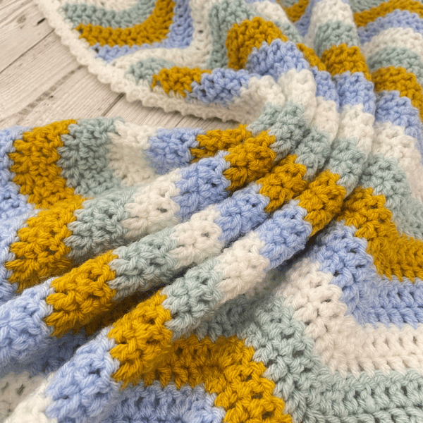 Blue and Mustard Baby Blanket - Handmade Crochet - Newborn Gift