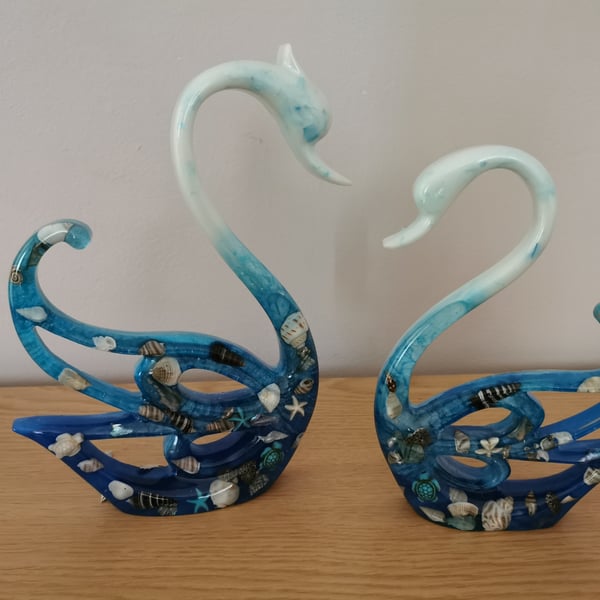 Pair of large resin swans