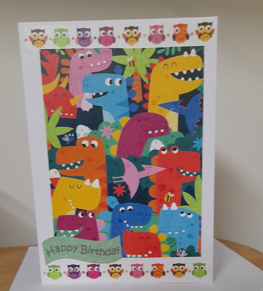 CUTE DRAGONS, BEES AND OWLS BIRTHDAY CARD.