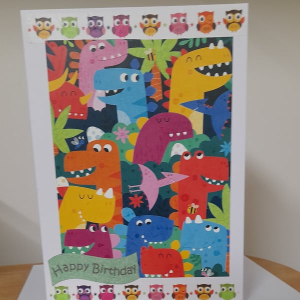 CUTE DRAGONS, BEES AND OWLS BIRTHDAY CARD.