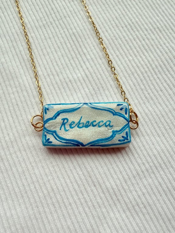 Hand Painted Name Tile Dainty Necklace - FREE DELIVERY