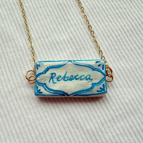 Hand Painted Name Tile Dainty Necklace