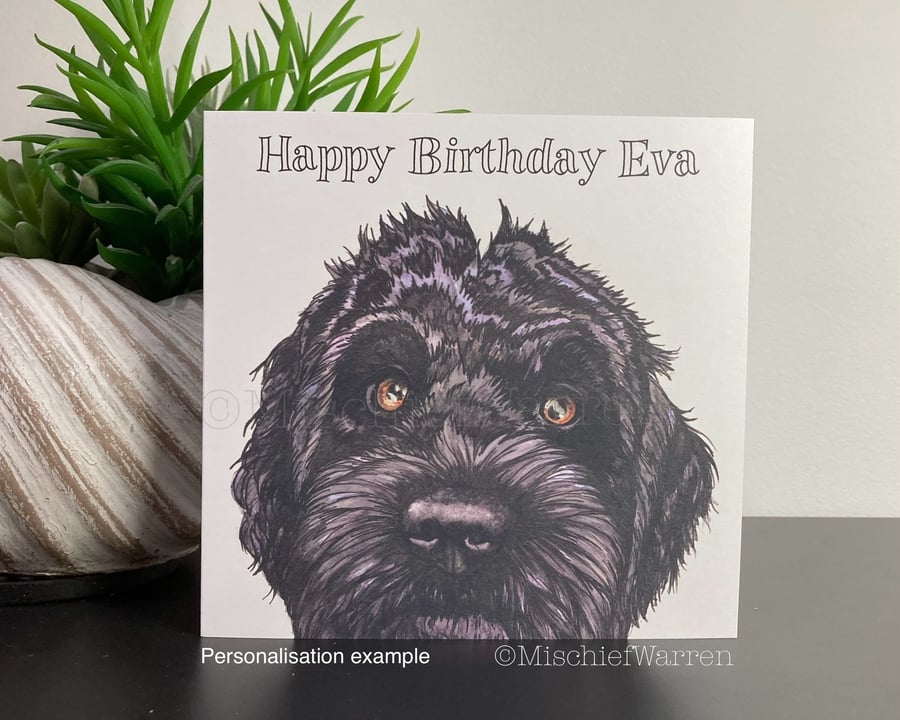 Black Cockapoo or Labradoodle Card - Blank or personalised for any occasion.