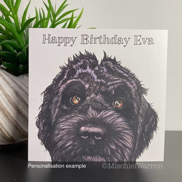 Black Cockapoo or Labradoodle Card - Blank or personalised for any occasion.