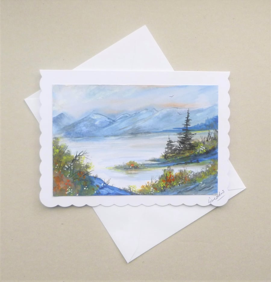 hand painted original art landscape blank greetings card ( ref F 560.D1 )