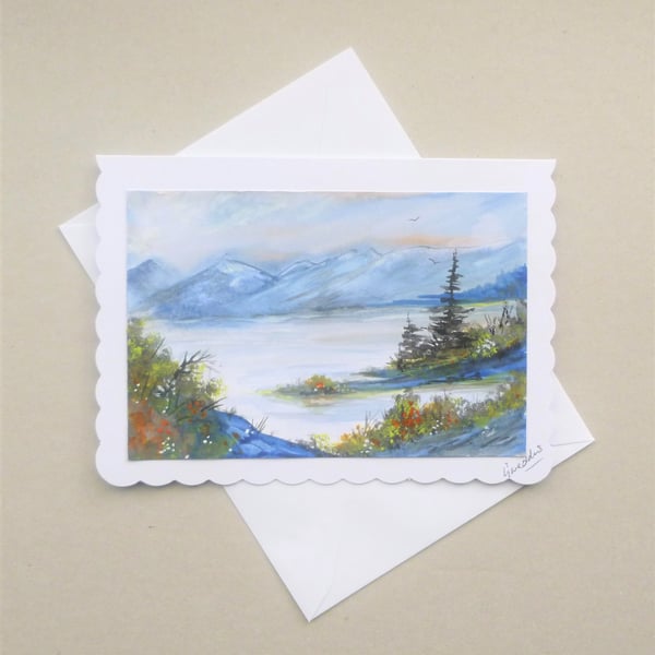 hand painted original art landscape blank greetings card ( ref F 560.D1 )