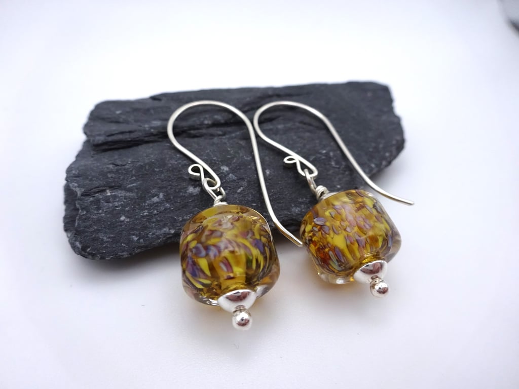 honey lampwork glass earrings