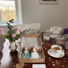 Handmade Interior Angel Duo - Teal & White Macrame Guardians - Thinking of You