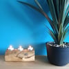 wooden oak log tealight holder candle holder with hand pyrographed feather