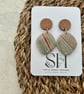 Green & Copper Striped Handmade Polymer Clay Earrings with Walnut Wood Studs