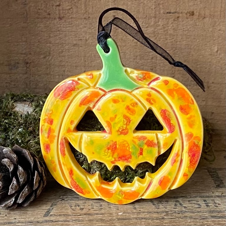 Yellow ceramic pumpkin decoration