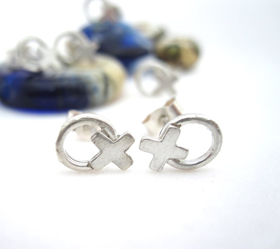 Earrings Silver Kiss, Silver Hug Earrings. Studs, OXOX handmade xoxo