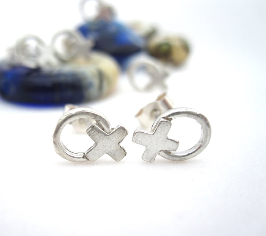 Earrings Silver Kiss, Silver Hug Earrings. Studs, OXOX handmade xoxo