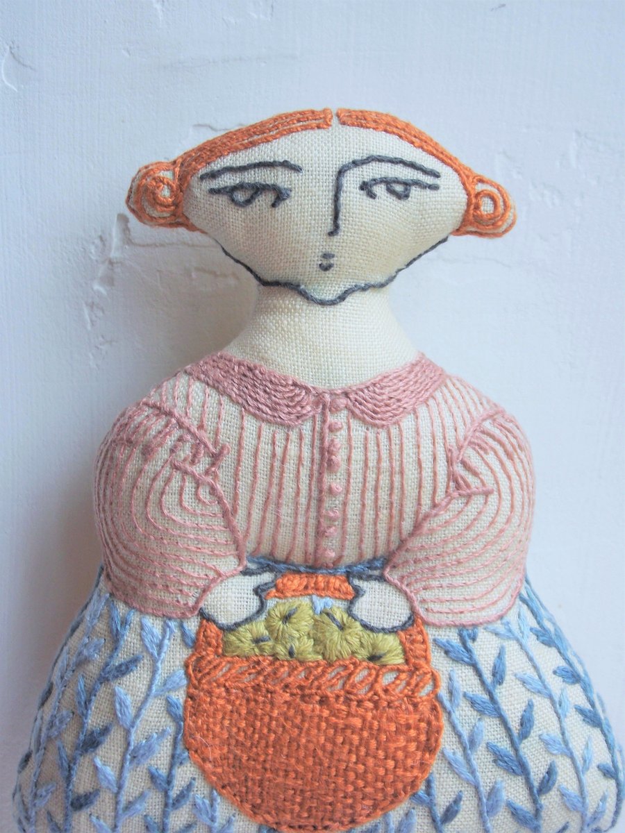 Chloë A Hand Embroidered Textile Art Doll, Ec... Folksy