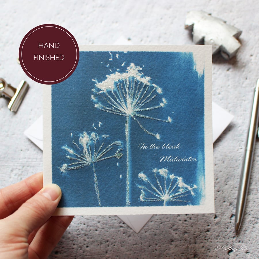 Christmas Card Midwinter Seedhead Cyanotype Card Hand Finished By CottageRts