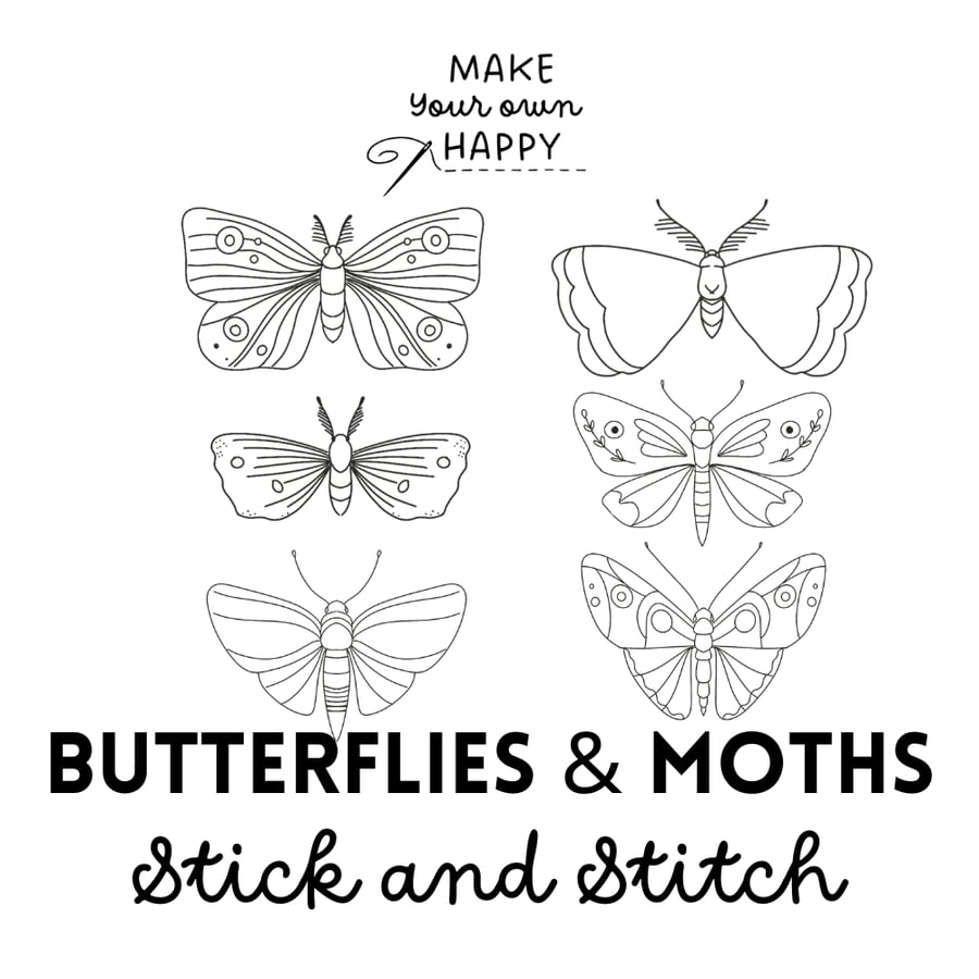 Butterflies & Moths Stick & Stitch (Dissolvable Pattern for Embroidery)