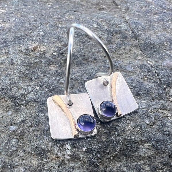 Silver and Gold Shoreline Dangle Earrings with Iolite  
