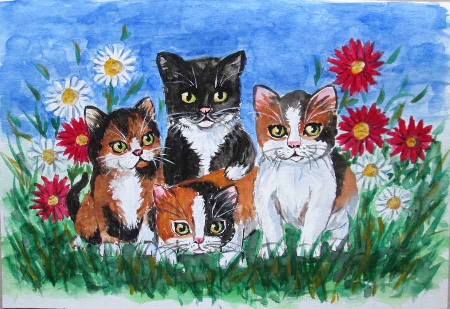 Kitten Foursome. Cat painting