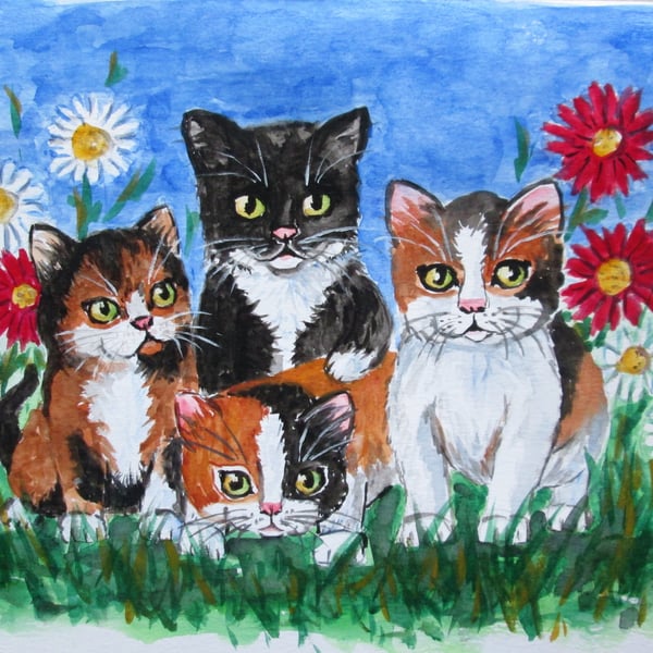 Kitten Foursome. Cat painting