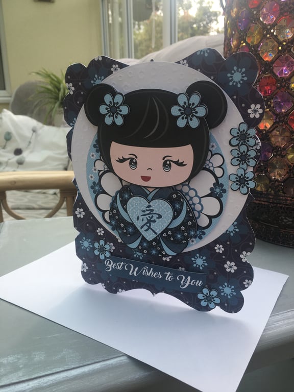 Cute Japanese girl birthday card.