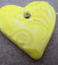 Medium Lemon Yellow Brocade Texture Heart Shaped Ceramic Pendant - Image 2