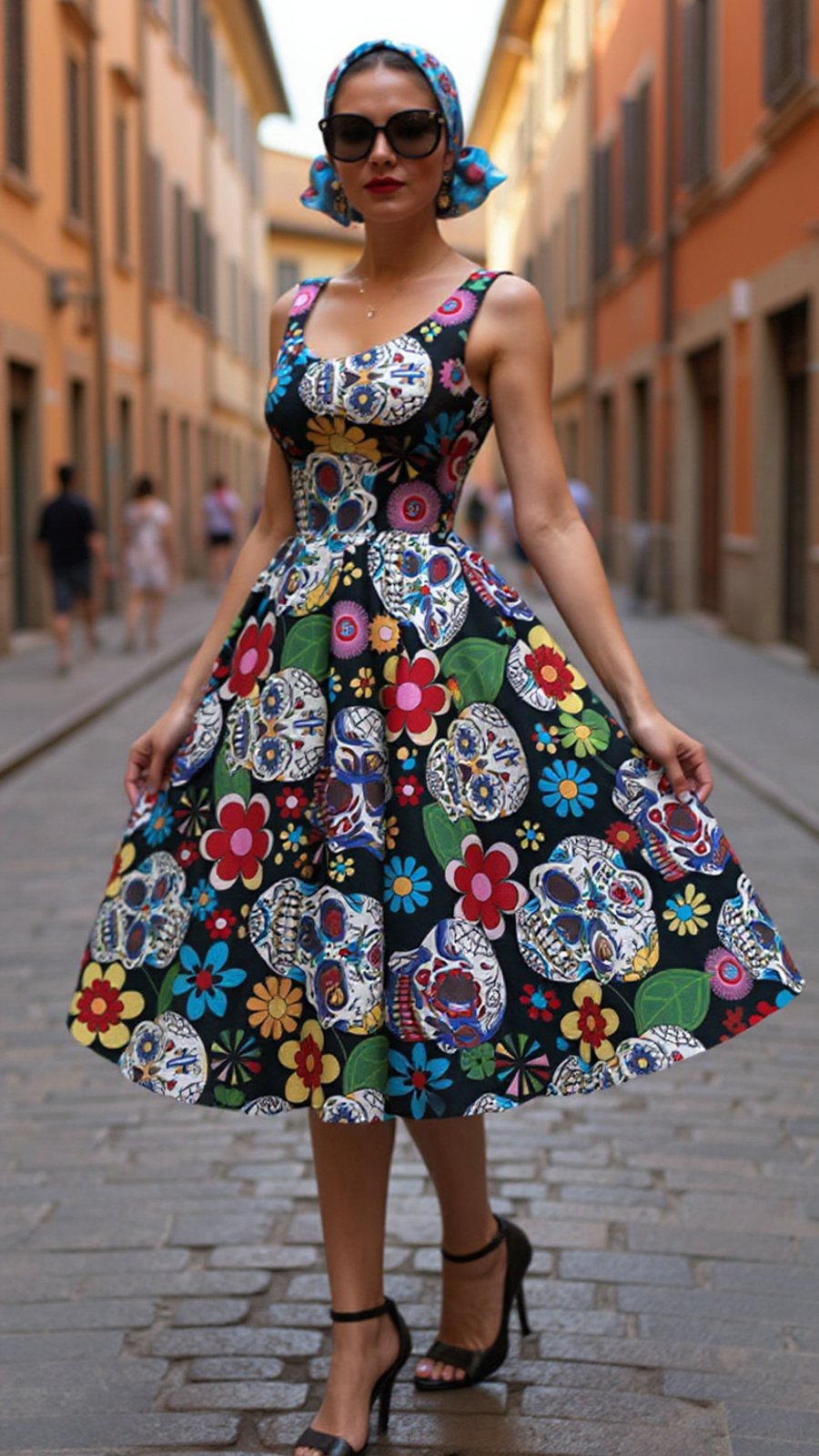 1950s Vintage Retro Rockabilly Dress Sugar Skull print Black women's sizes 14-26