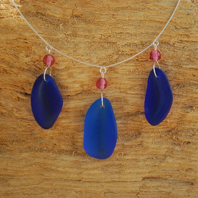 Blue beach glass necklace