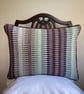 Rosanna cushion: Aubergine, Misty Woods & Sea Mist Blue. Handwoven in Wales