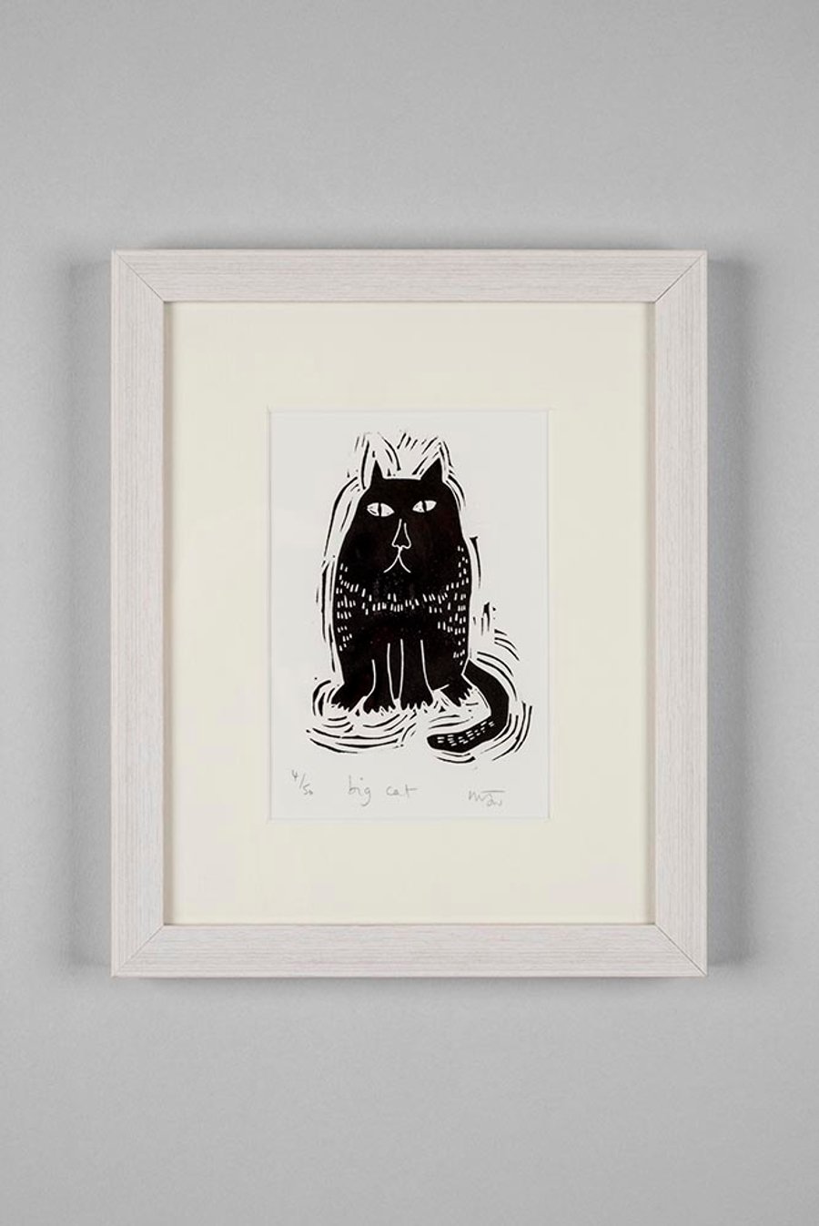 Big Cat - original lino print - cat art, cat picture
