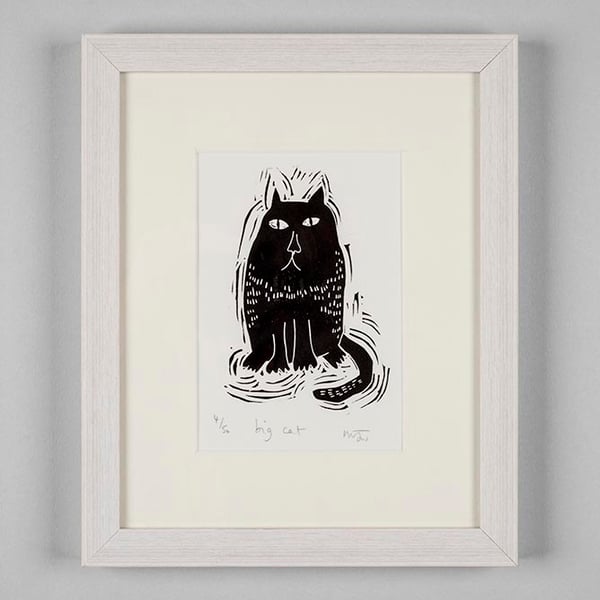 Big Cat - original lino print - cat art, cat picture