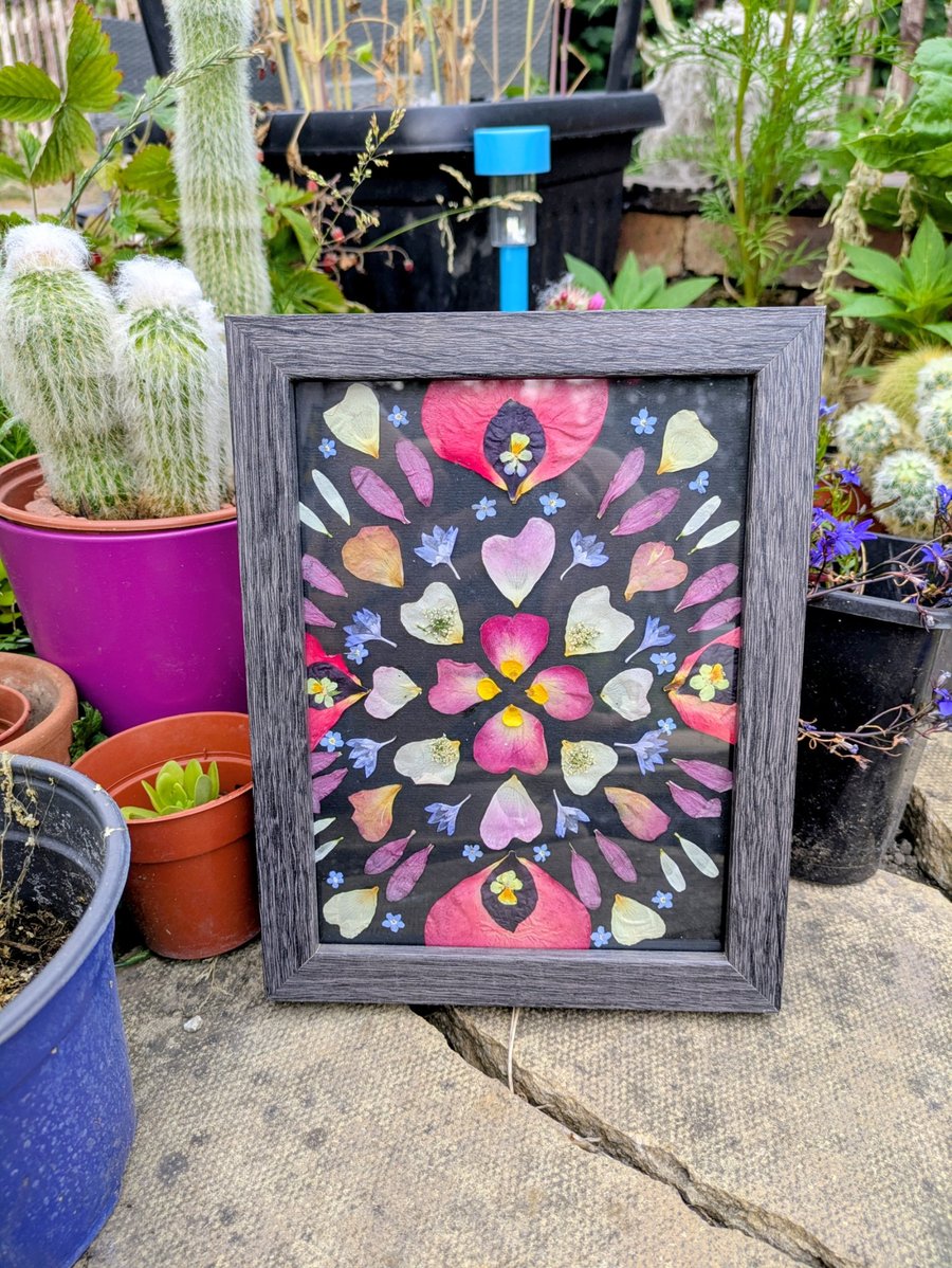 Mandala style Floral Collage 8.6"x 6.6" Grey Frame 