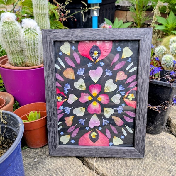 Mandala style Floral Collage 8.6"x 6.6" Grey Frame 