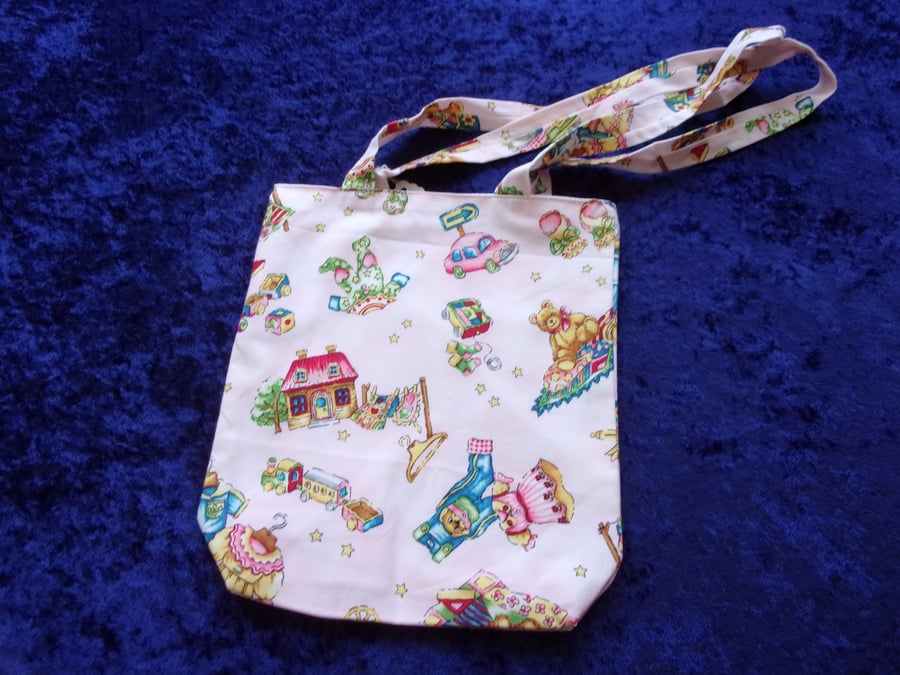 Pale Pink Fabric Bag with Dolls & Teddy Bears