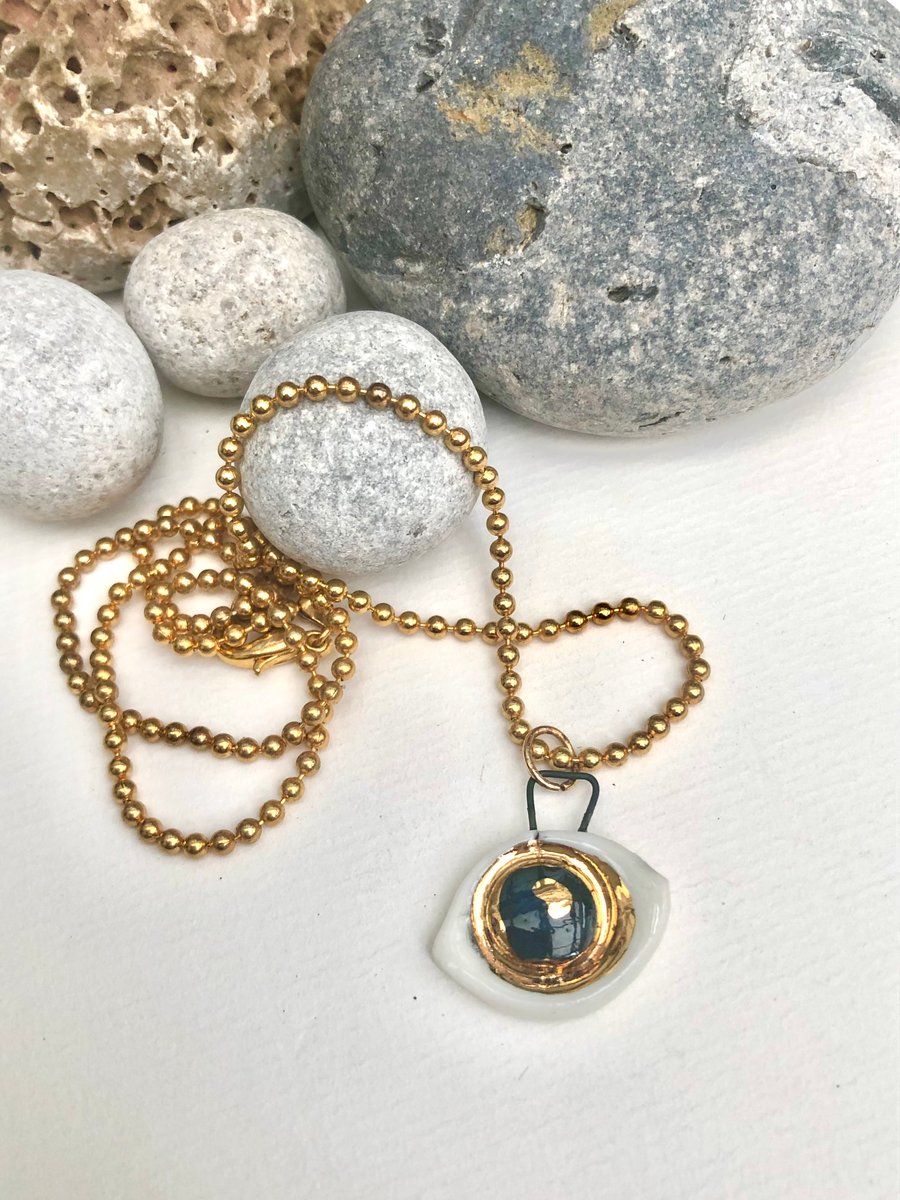 Evil eye protection porcelain pendant 