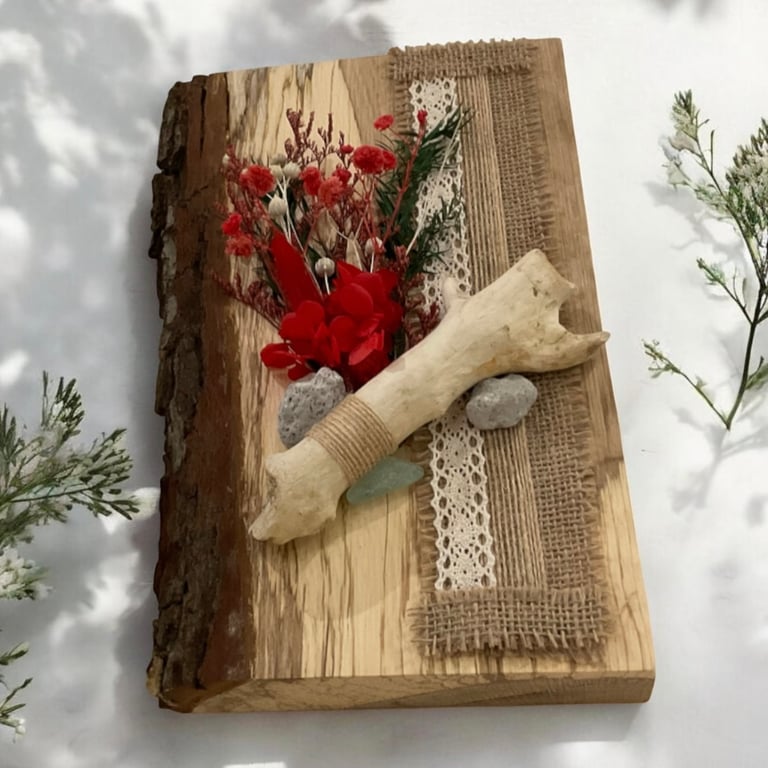 Unique Live Edge Oak Plaque with Sea Glass, Pebbles and Driftwood Art
