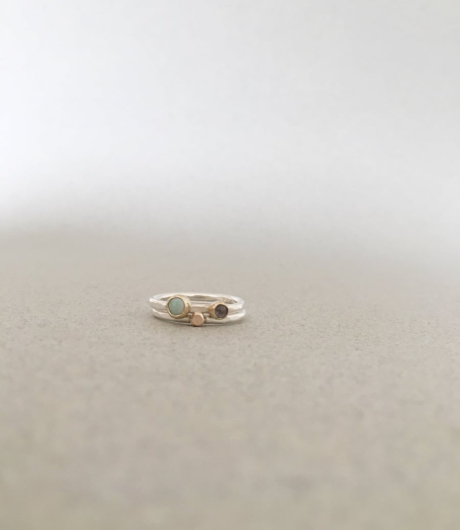 Opal Ring - Opal and Iolite Stacking Rings - Gold and Silver Rings - Silver Ring