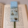 Yellow iris pools bookmark - painted and stitched