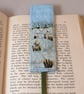 Yellow iris pools bookmark - painted and stitched - Image 1