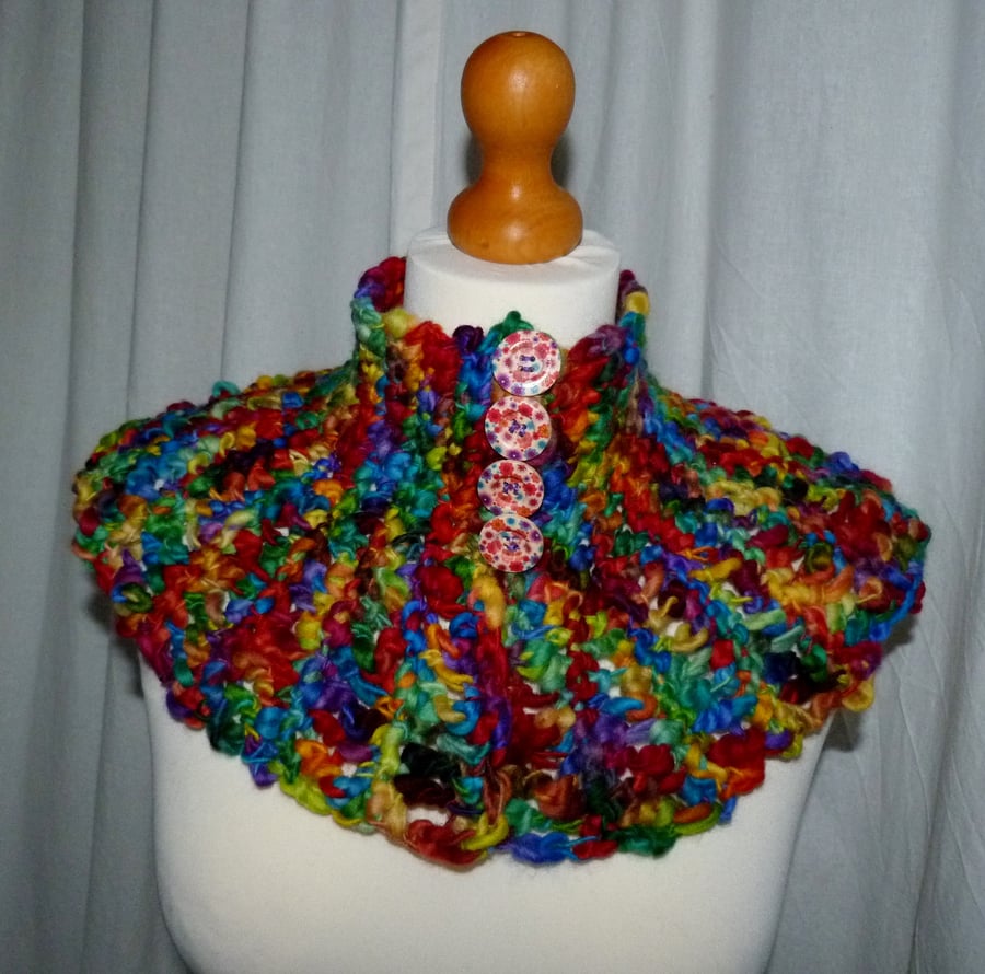 Crochet Chunky Cowl in Hand Dyed Slub Rainbow Art Yarn