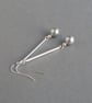 Long Silver Grey Pearl Drop Earrings - Simple Silver Bar Dangle Earrings - Gifts - Image 2
