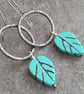 Turquoise leaf earrings, Large oxidised silver hoops, Howlite gemstone - Image 1