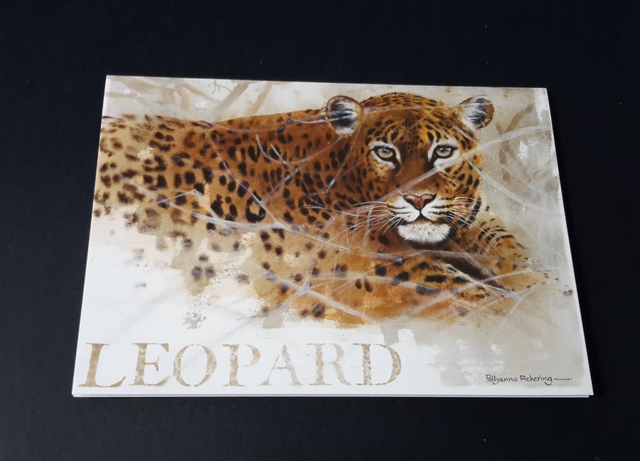 Leopard Blank Greeting Card - Wildlife Artwork by Pollyanna Pickering 