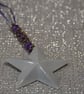 Beaded Star Christmas tree decoration, white metal star & purple beads - Image 1