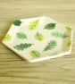Small Hexagon Dish - Green Beech and Oak Leaves - Image 1