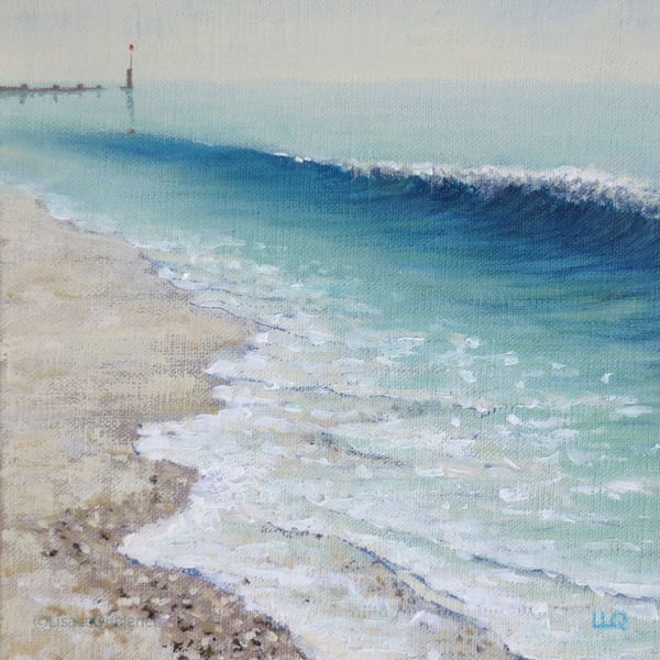 Opaline sea original acrylic seaside painting shoreline at Bournemouth beach 