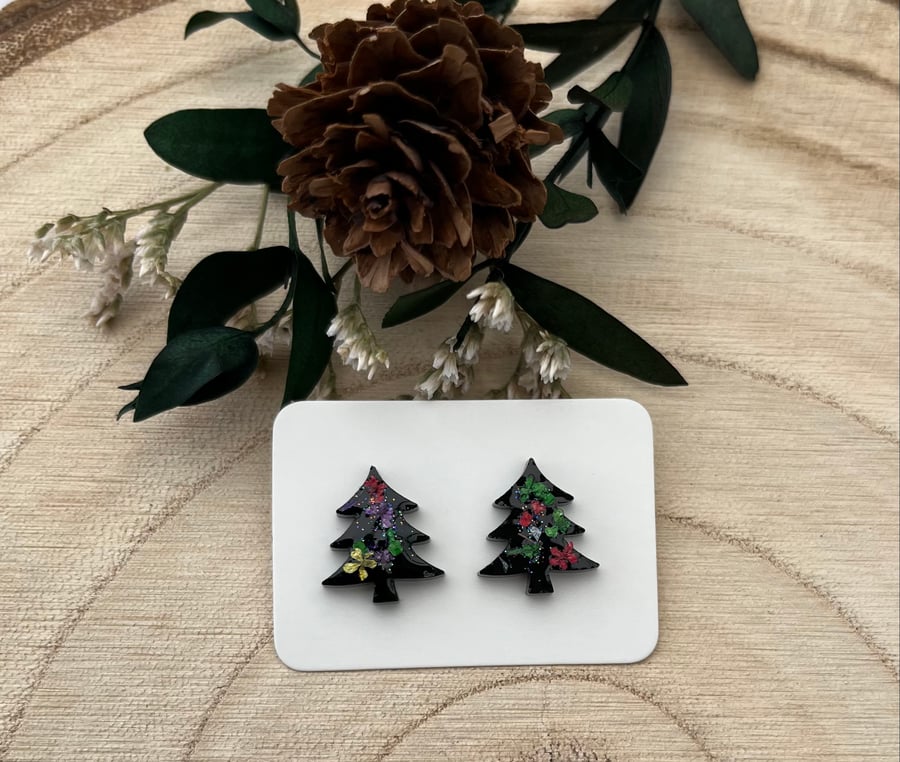 Black Studded Christmas Tree Earrings Black Studded Christmas Tree Earrings