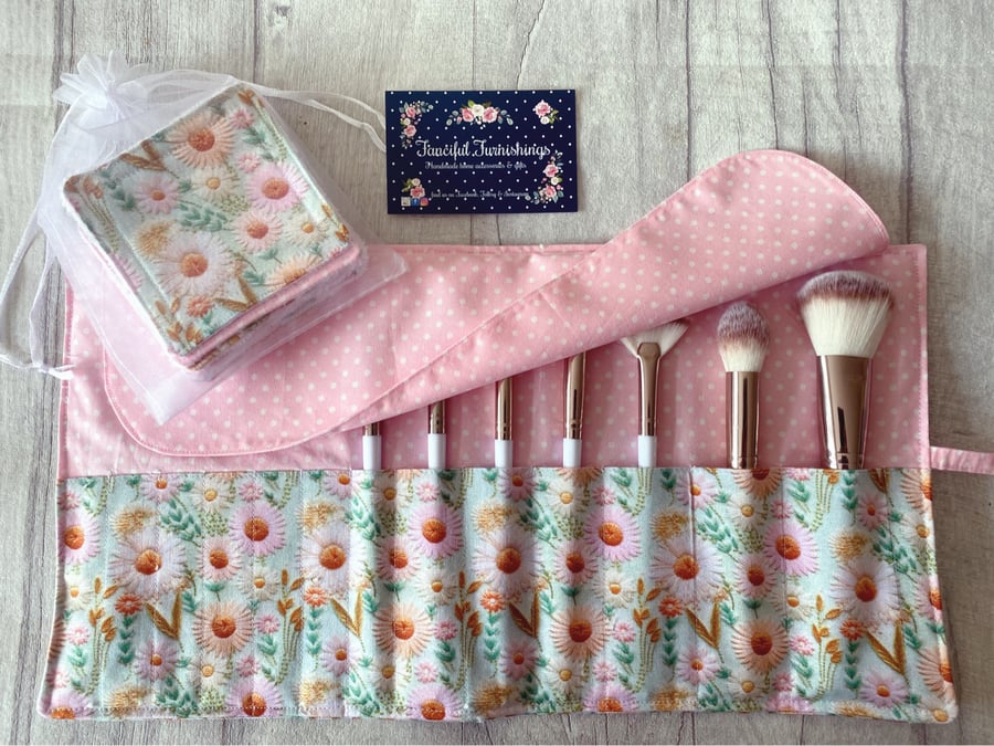 Cosmetic Brush Roll & Reusable Makeup Wipes Set