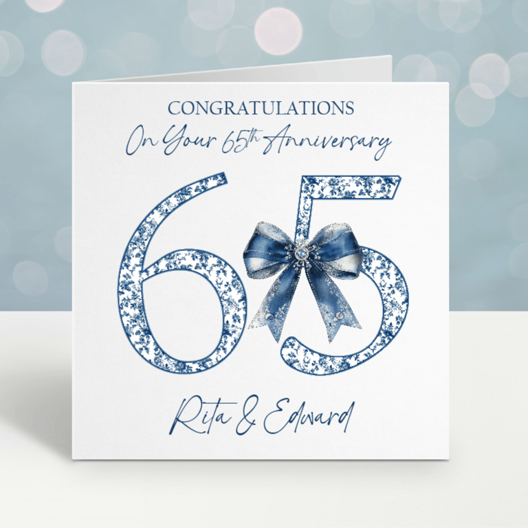 Handmade Personalised 65th blue sapphire Wedding Anniversary Card